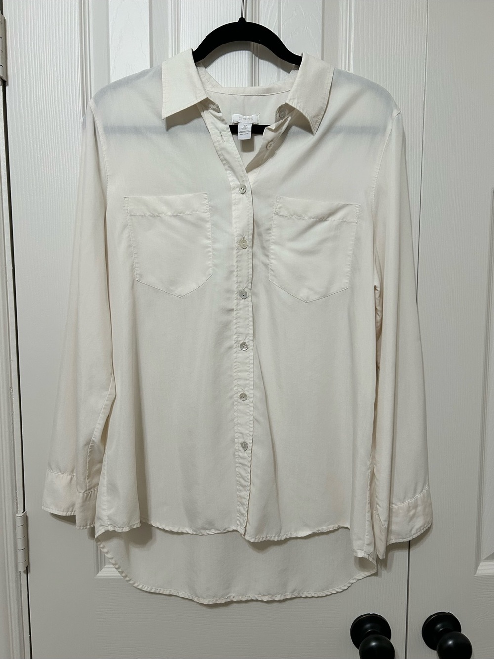 Chico's Cream Military Inspired Fashion Button-Down Shirt chicos size 2